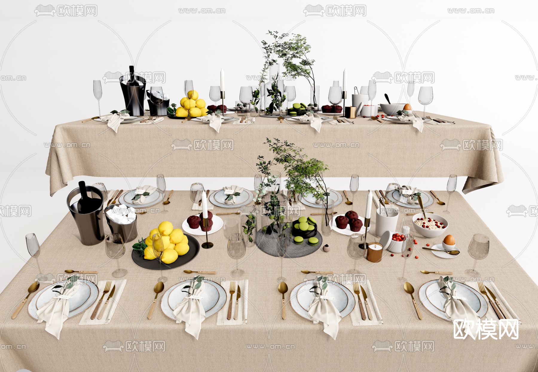 现代餐盘餐具su模型下载（渲染图1）