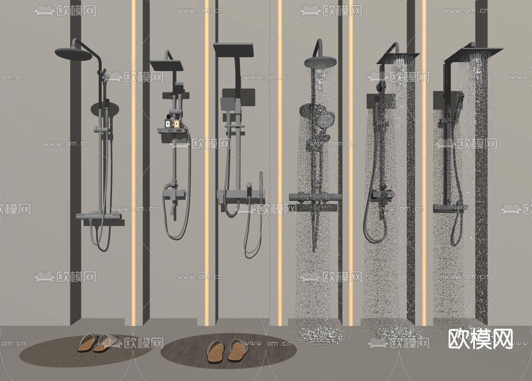 现代花洒淋浴喷头su模型下载（渲染图2）