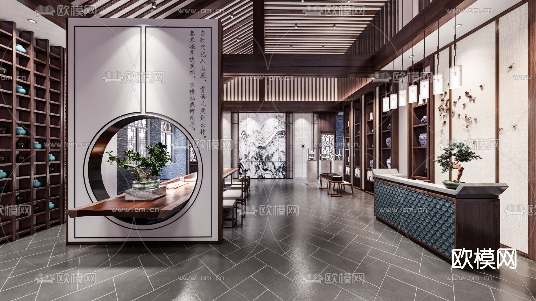 新中式茶楼su模型下载（渲染图1）