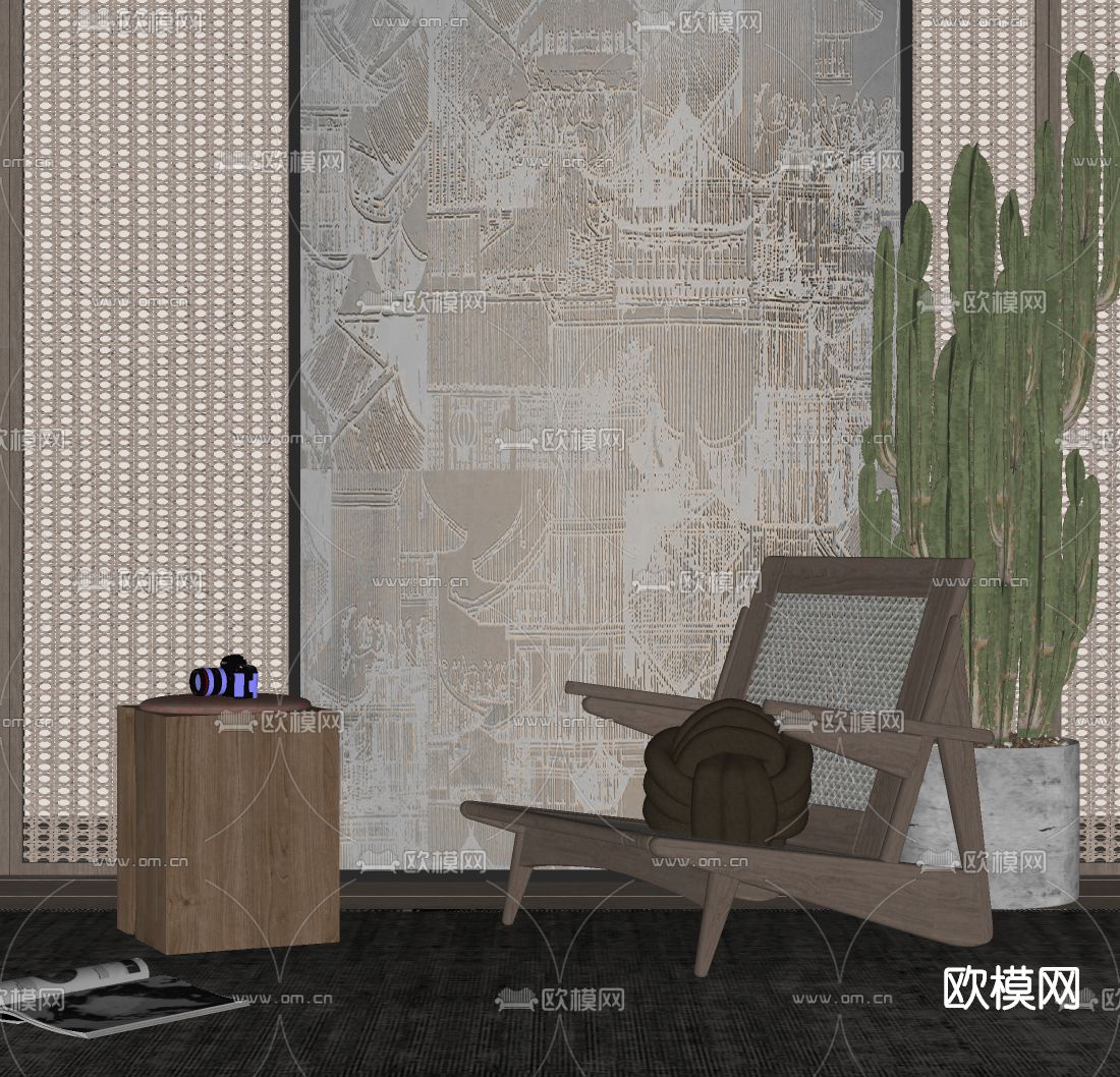 侘寂休闲椅su模型下载（渲染图2）