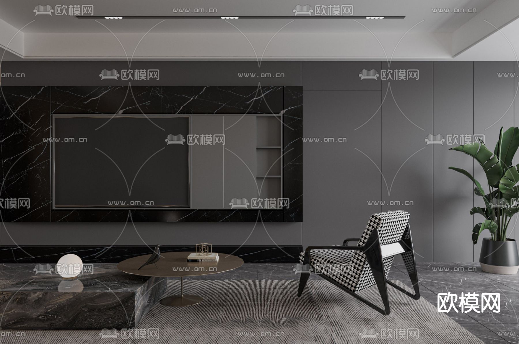 现代高级灰客餐厅3d模型下载（渲染图4）