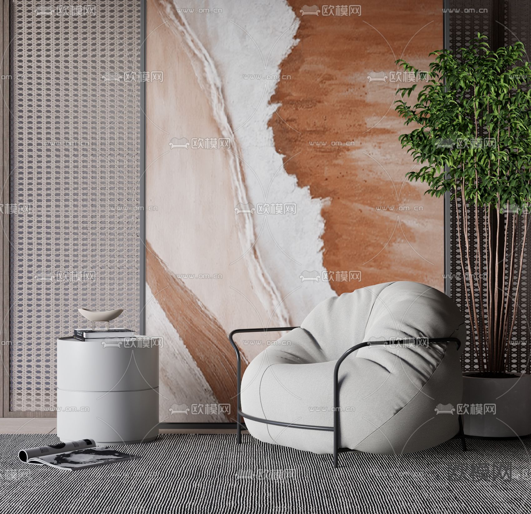 现代布艺休闲沙发su模型下载（渲染图1）