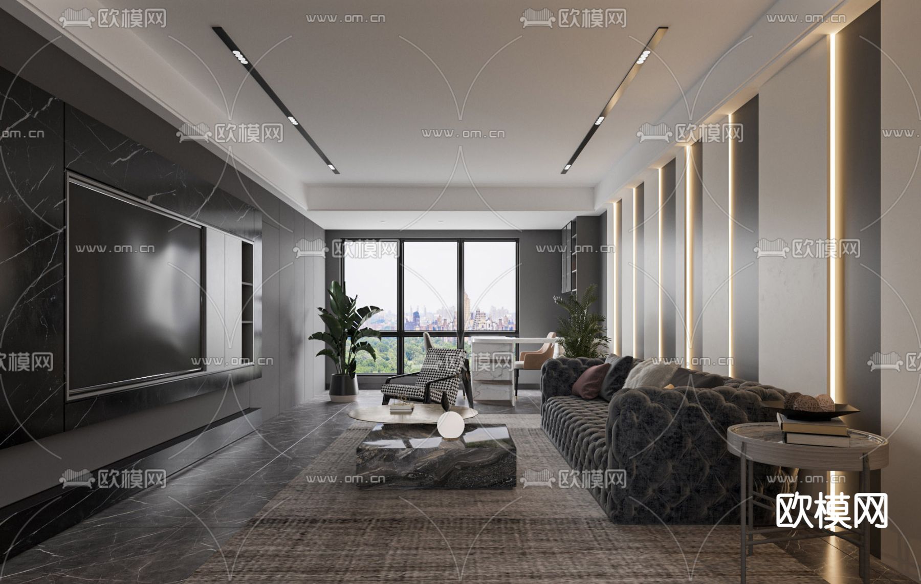 现代高级灰客餐厅3d模型下载（渲染图1）
