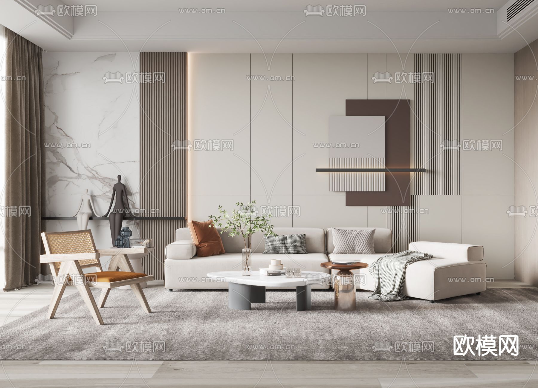 现代布艺弧形沙发组合3d模型