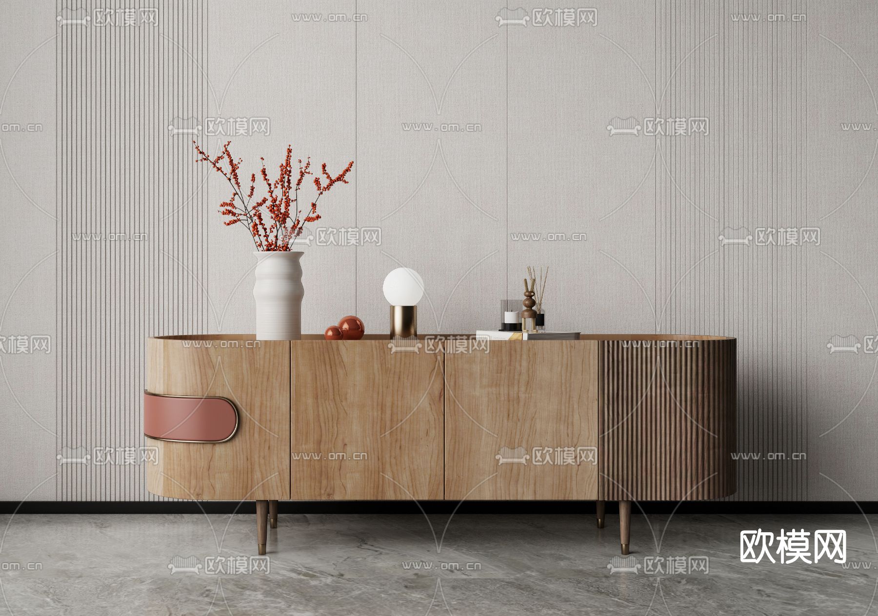 现代实木电视柜su模型下载（渲染图1）