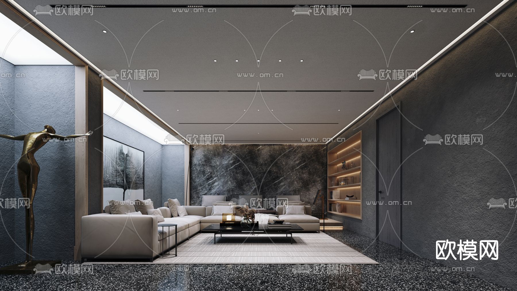 现代视听室影音室3d模型下载（渲染图2）