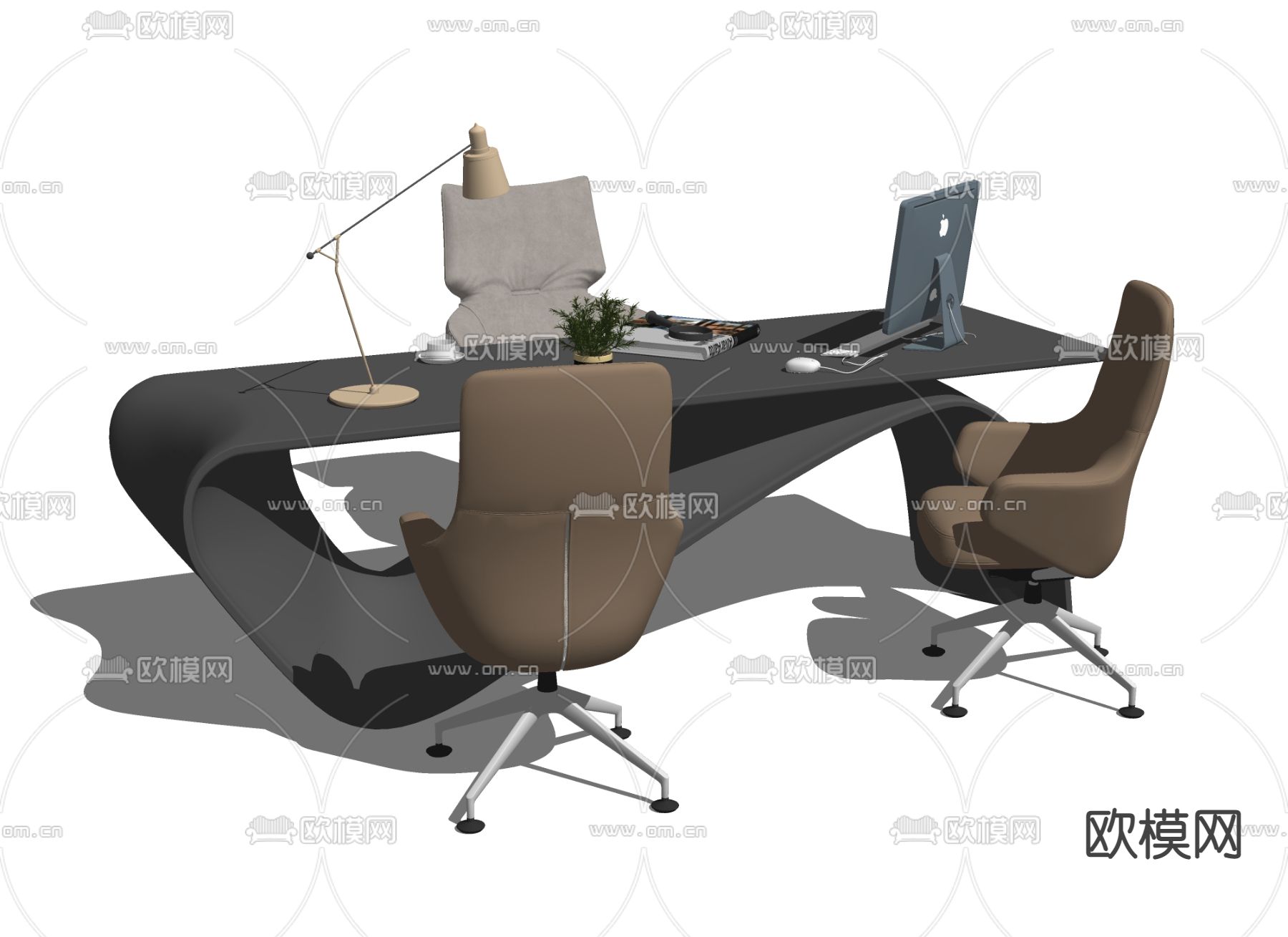 现代办公桌椅su模型下载（渲染图2）