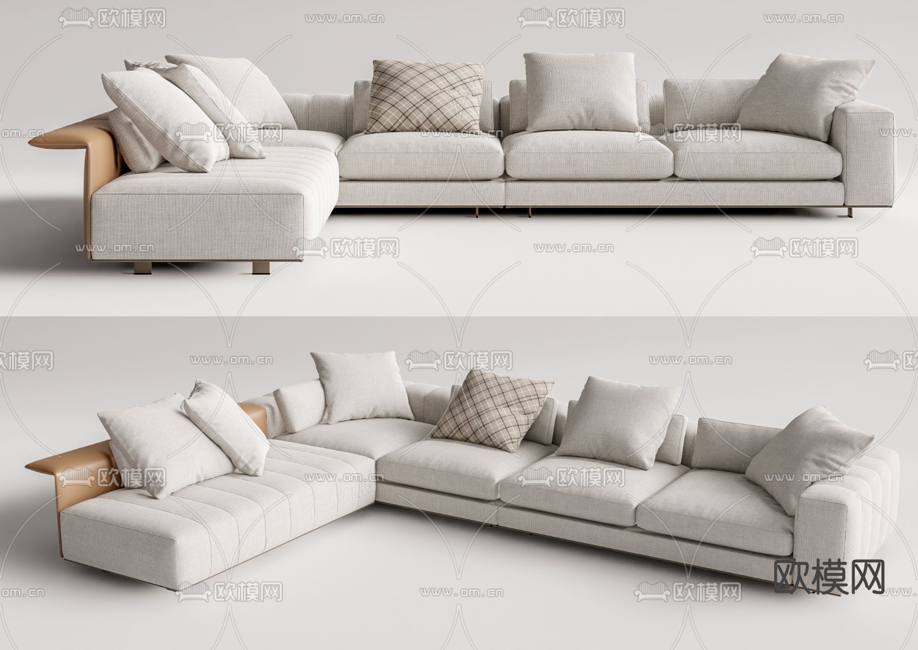 现代多人转角沙发su模型