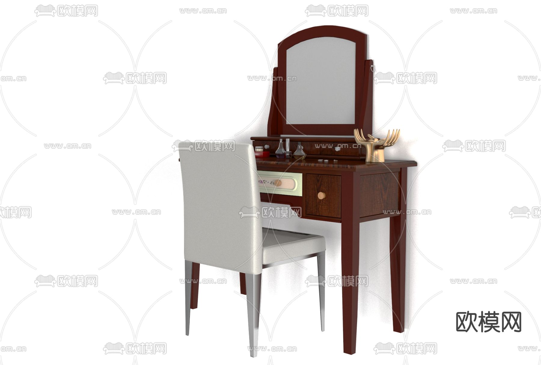 新中式实木梳妆台椅免费3d模型下载