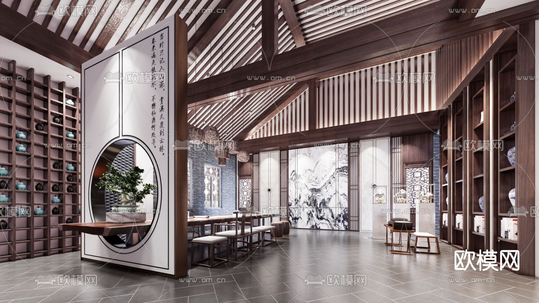 新中式茶楼su模型下载（渲染图2）