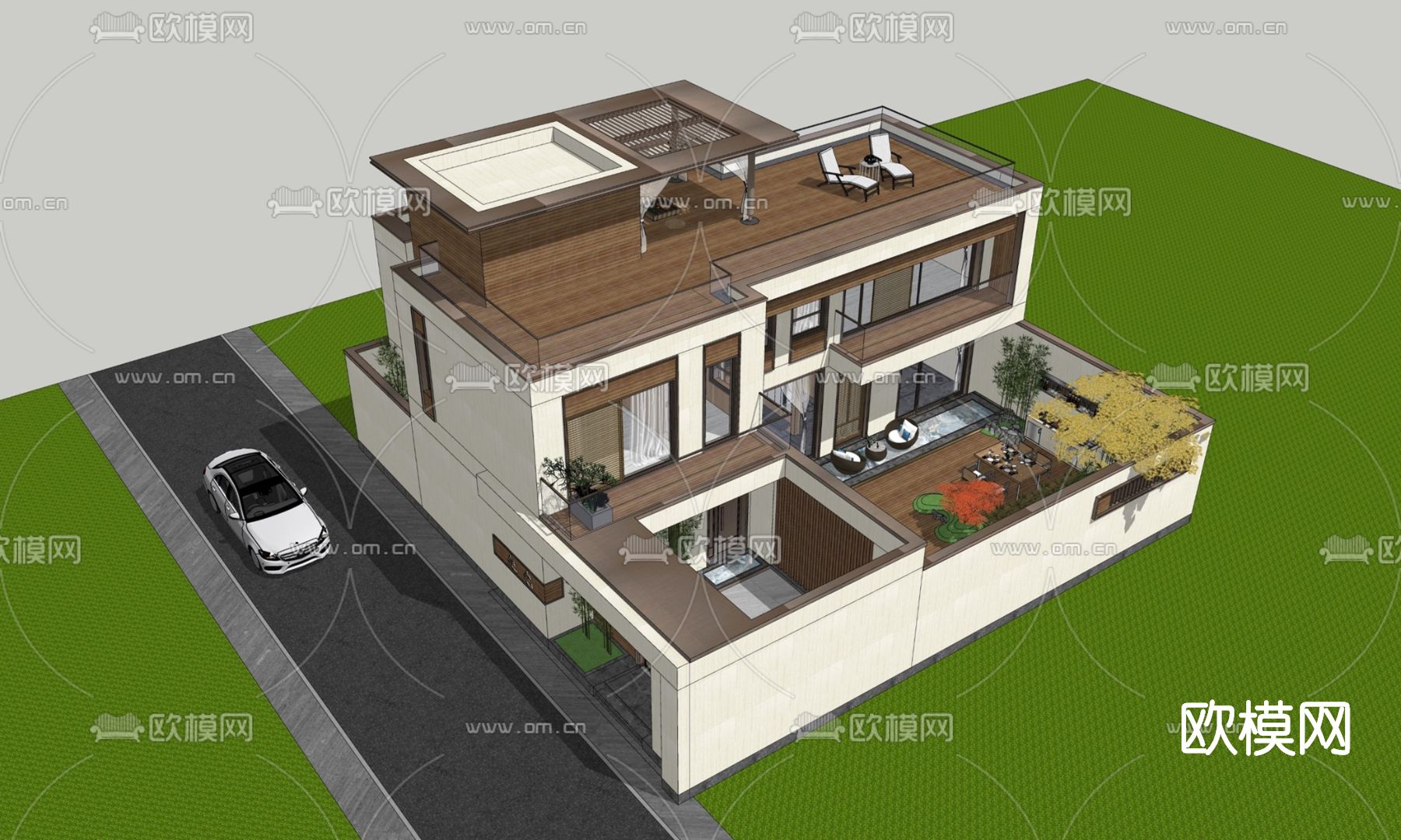 现代别墅外观su模型下载（渲染图3）