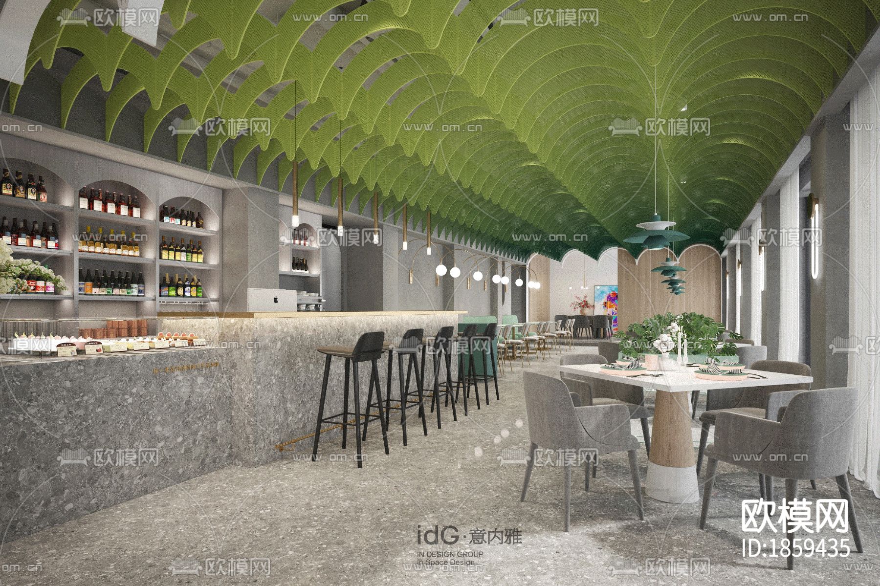 现代主题花园餐厅CAD施工图下载（渲染图2）