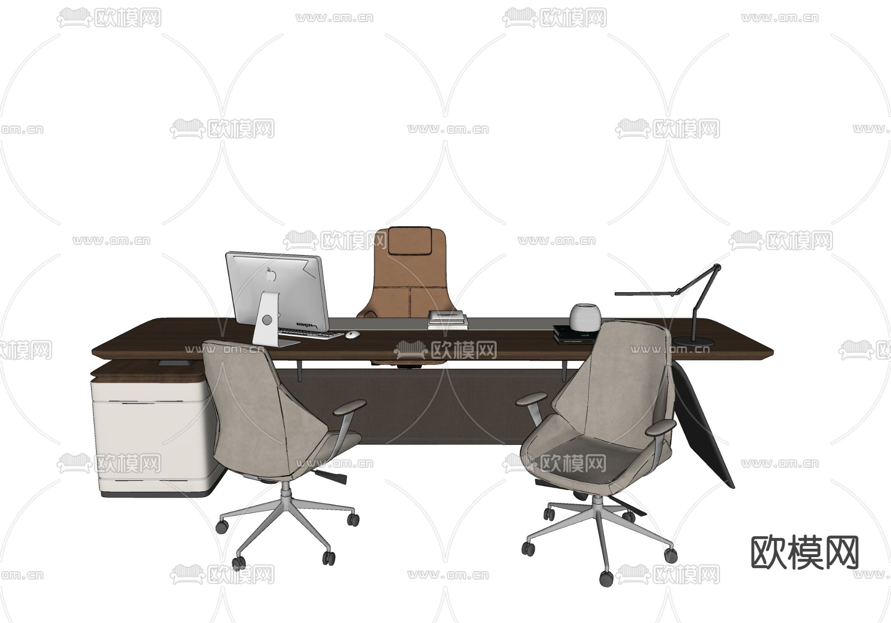 现代老板办公桌椅su模型下载（渲染图2）