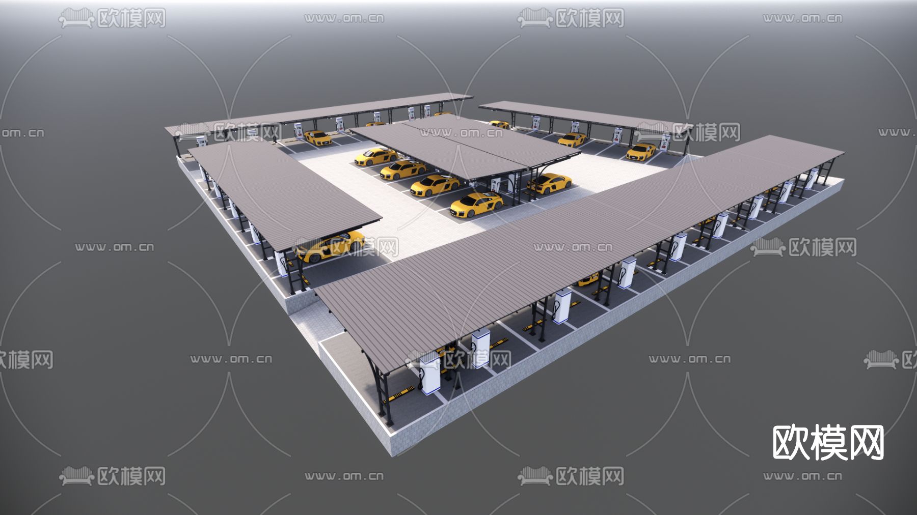 现代停车场su模型下载（渲染图3）