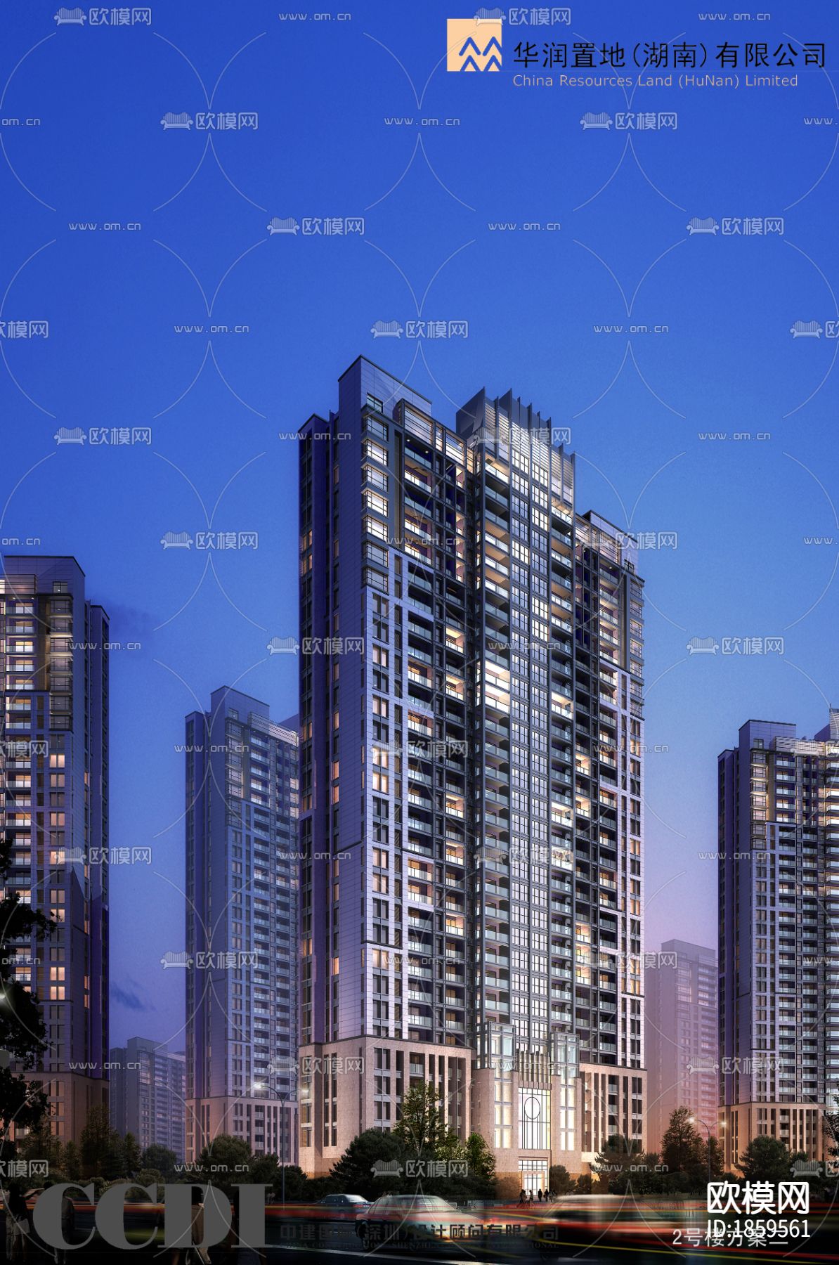 华润置地住宅楼CAD施工图下载（渲染图5）