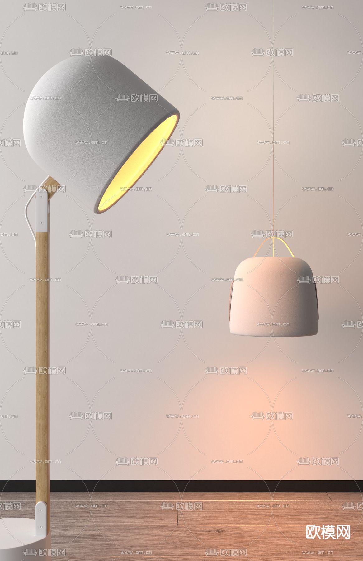 北欧落地灯吊灯组合3d模型下载（渲染图1）