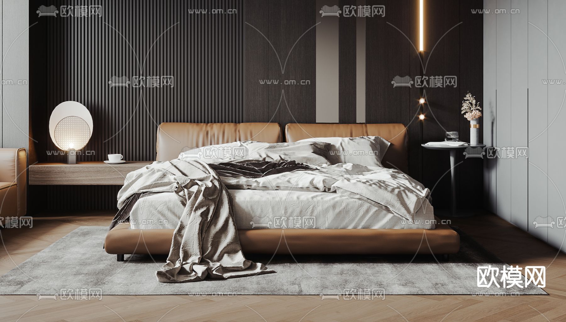 暗黑风卧室3d模型下载（渲染图2）