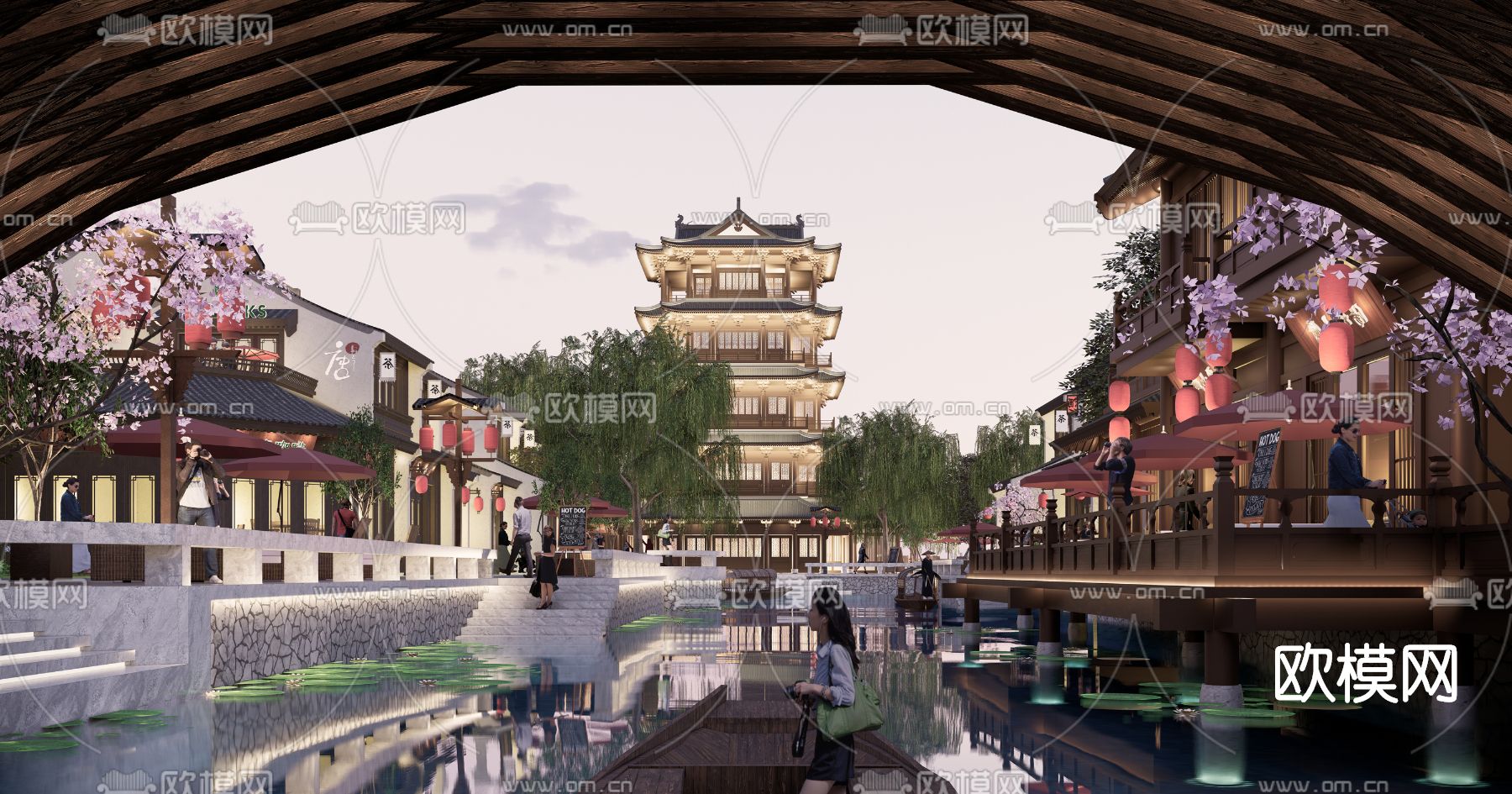 中式商业街su模型下载（渲染图2）