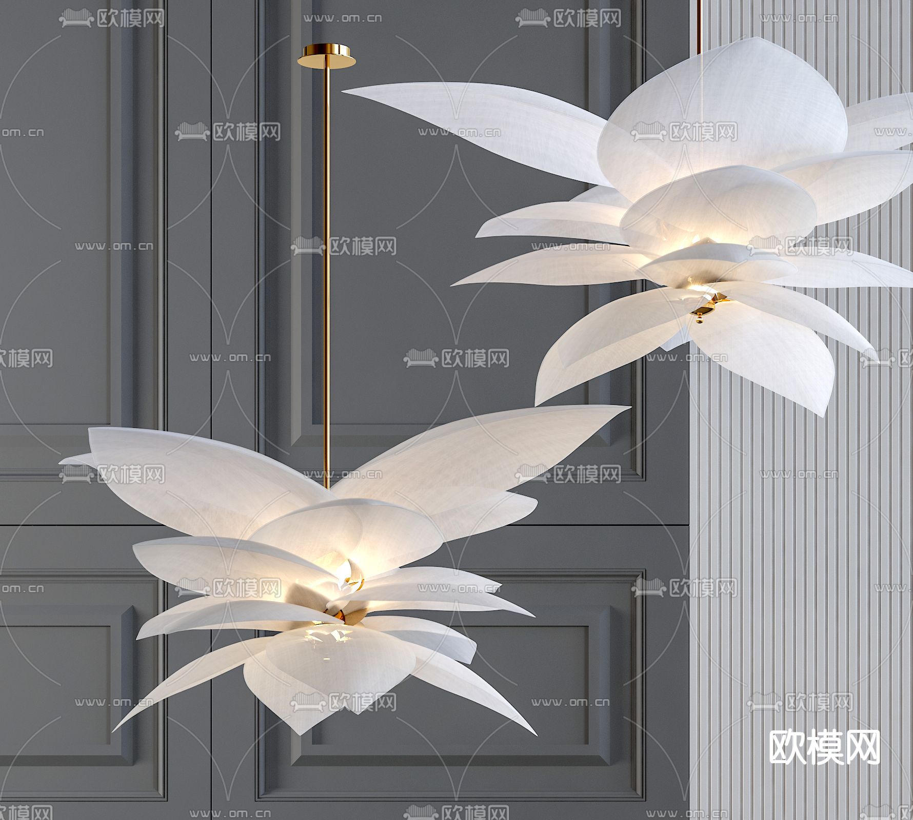 现代花瓣装饰吊灯3d模型下载_ID11714411_3dmax免费模型-欧模网