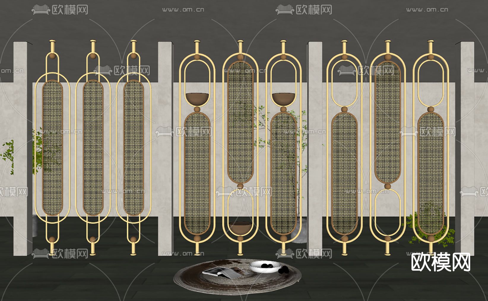 侘寂风屏风隔断su模型下载（渲染图2）