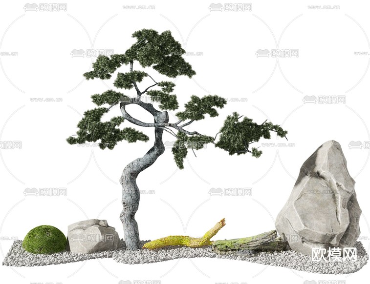 新中式假山园林小品3d模型下载