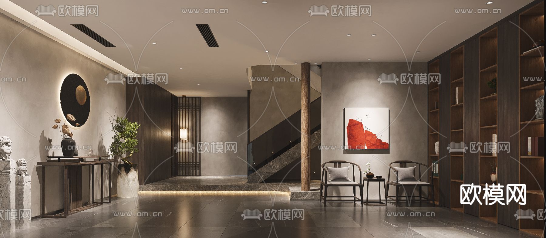 新中式别墅玄关过道3d模型