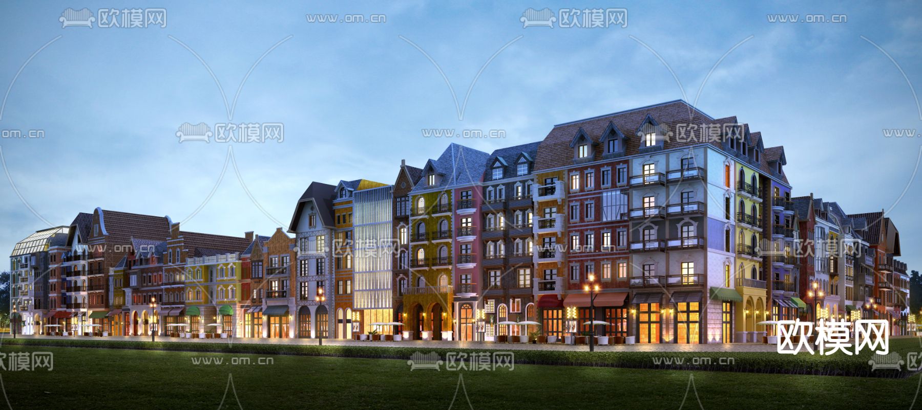 欧式古典住宅夜景建筑外观3d模型下载_ID11713665_3dmax免费模型-欧模网