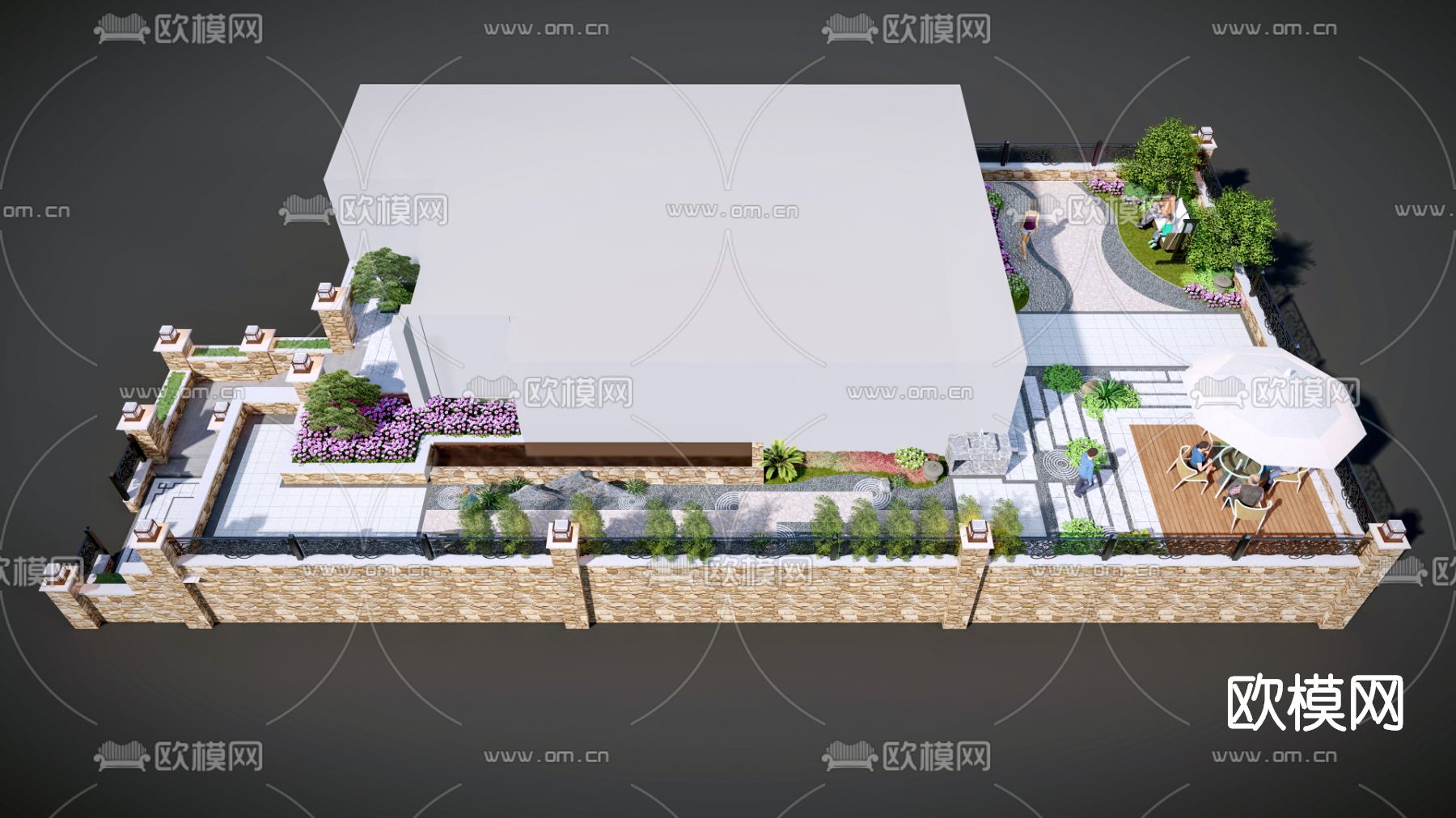 新中式庭院花园su模型下载（渲染图1）