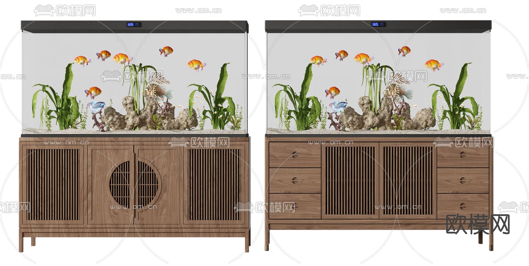 新中式鱼缸边柜3d模型下载