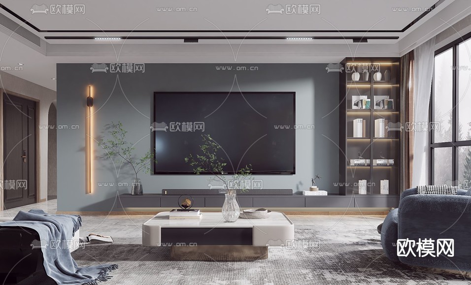 现代轻奢客厅3d模型下载(渲染图2)