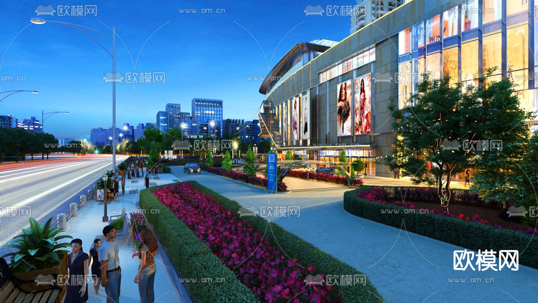 现代商场商业街夜景3d模型