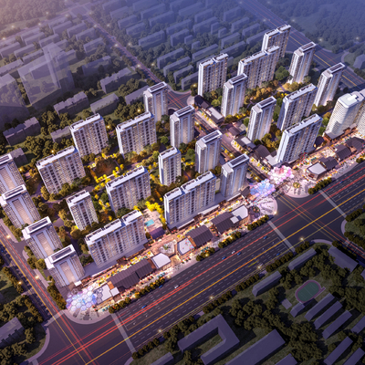  现代小区住宅楼鸟瞰su模型 