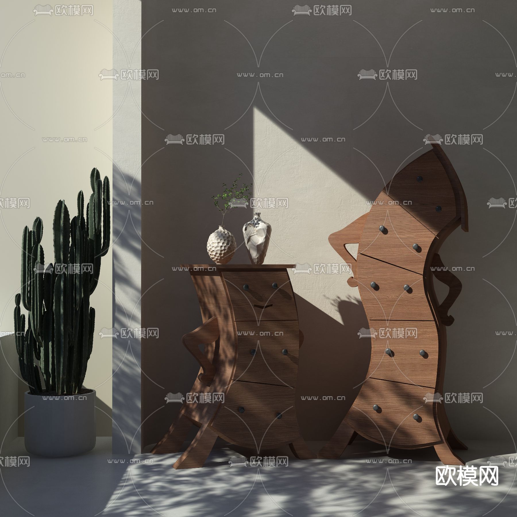 现代实木储物柜免费3d模型下载