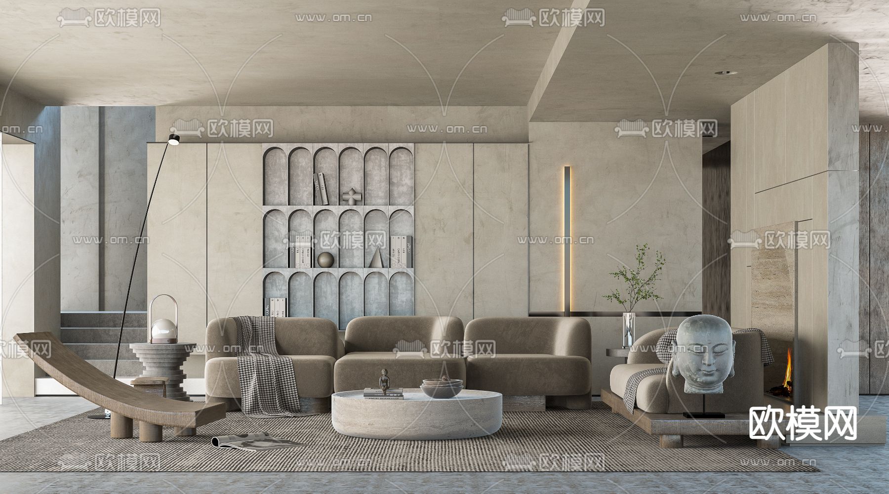 侘寂布艺沙发组合3d模型下载