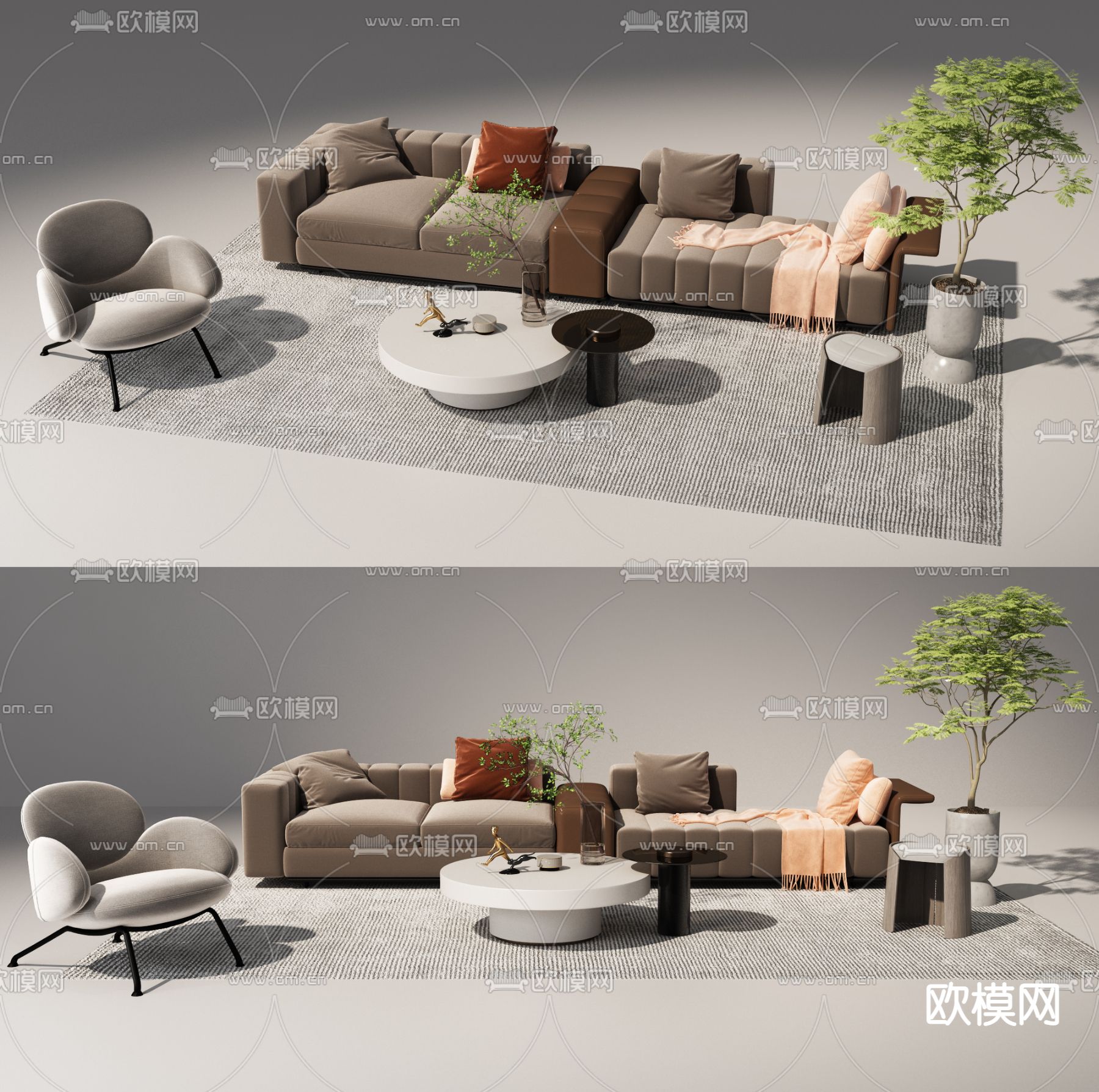 现代布艺组合沙发3d模型