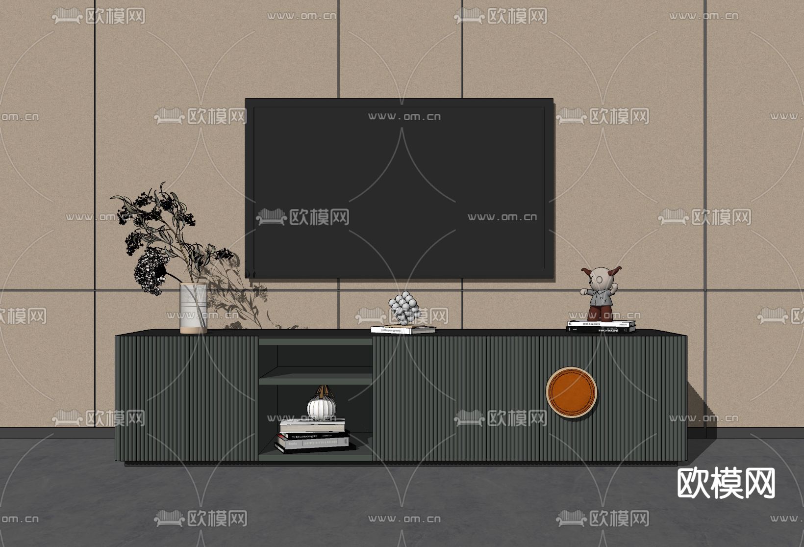 现代电视柜su模型下载（渲染图2）