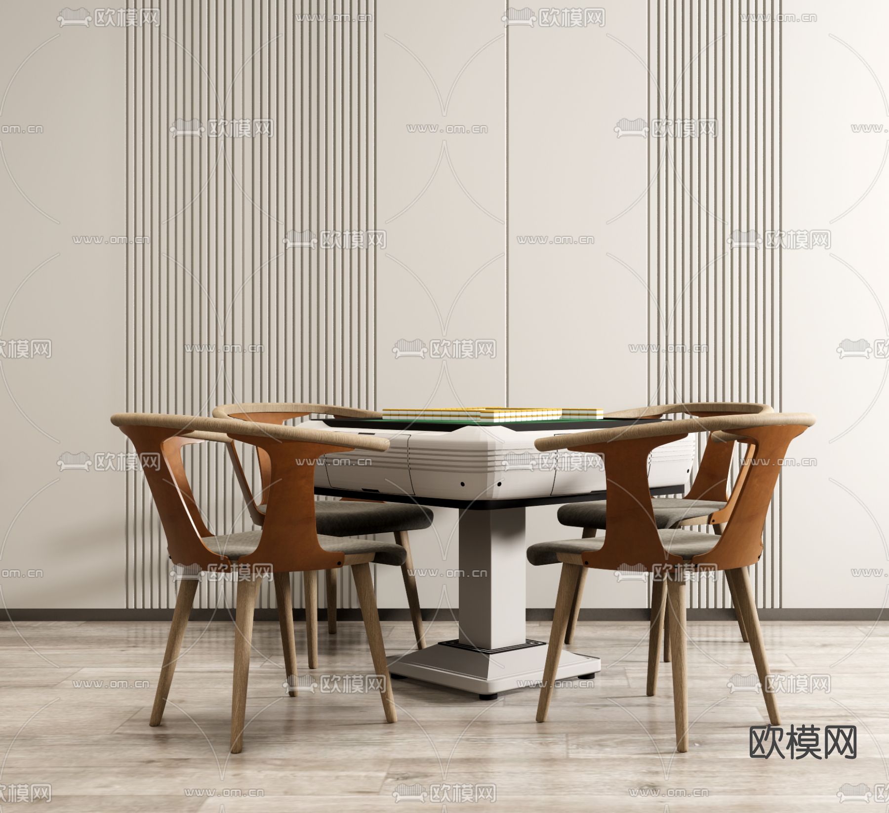 现代麻将桌椅su模型下载（渲染图1）