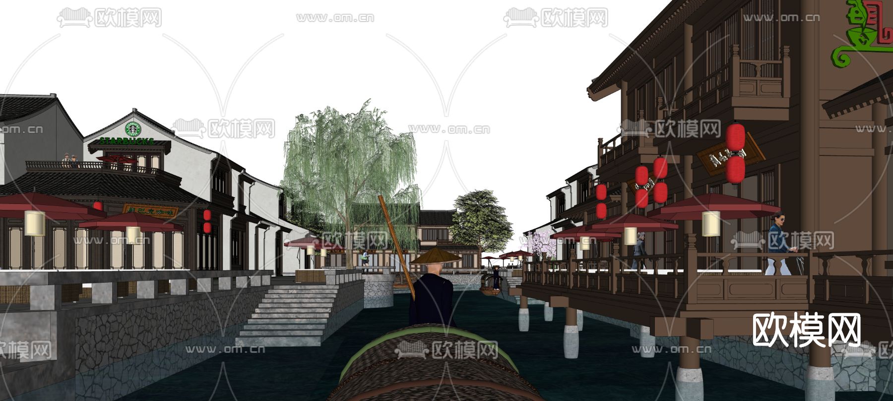 中式商业街su模型下载（渲染图3）