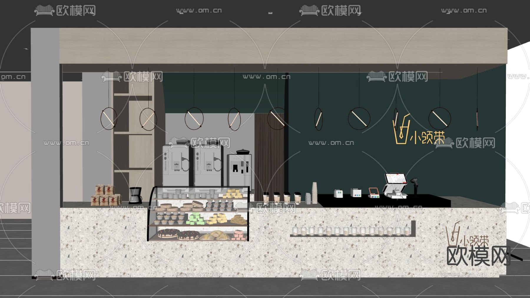现代奶茶店操作台su模型下载（渲染图2）