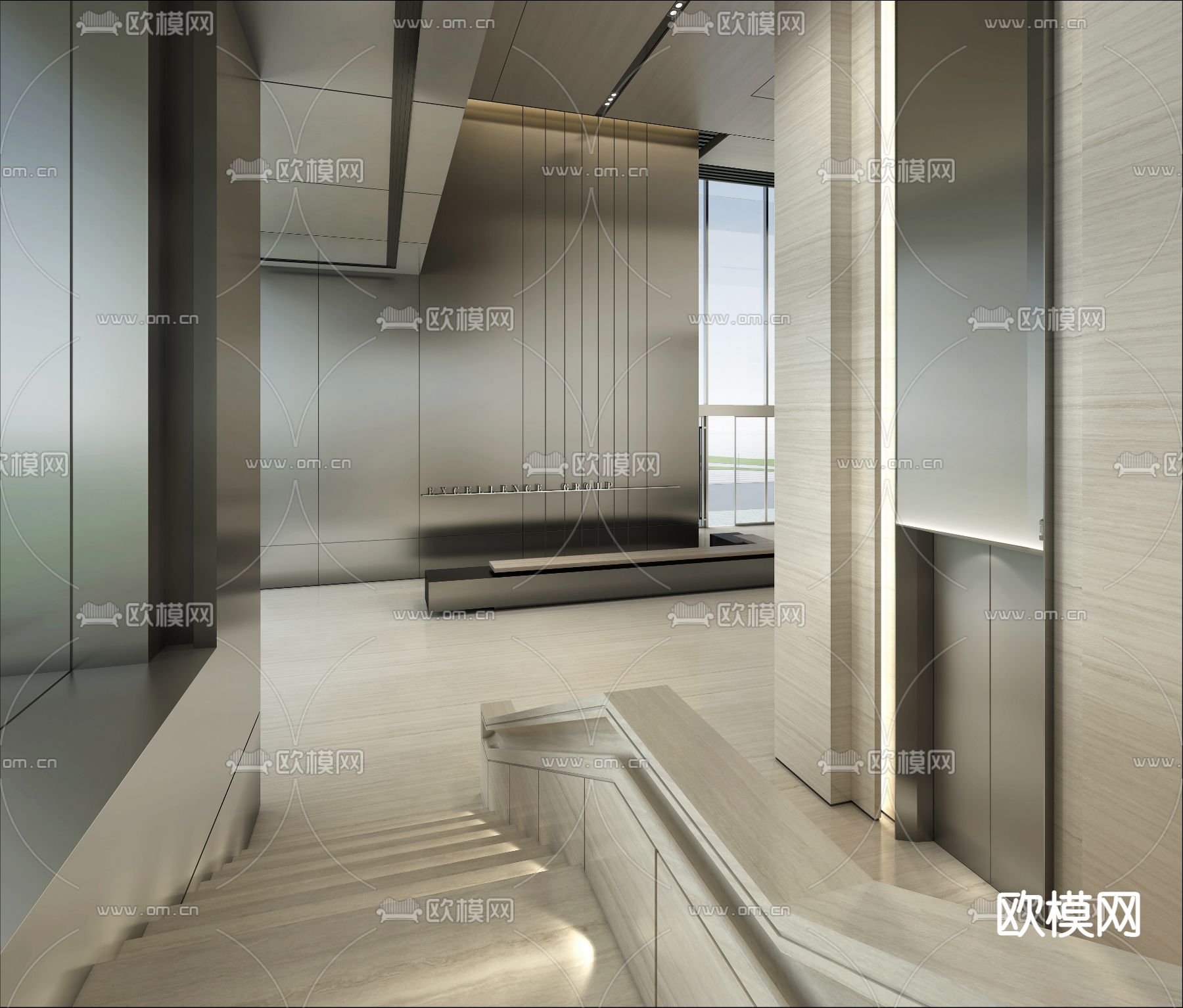 现代办公楼大堂3d模型下载（渲染图4）