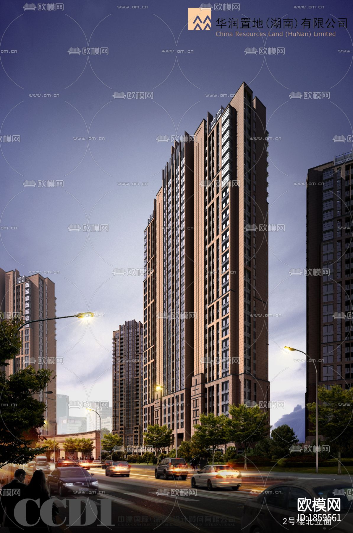 华润置地住宅楼CAD施工图下载（渲染图1）