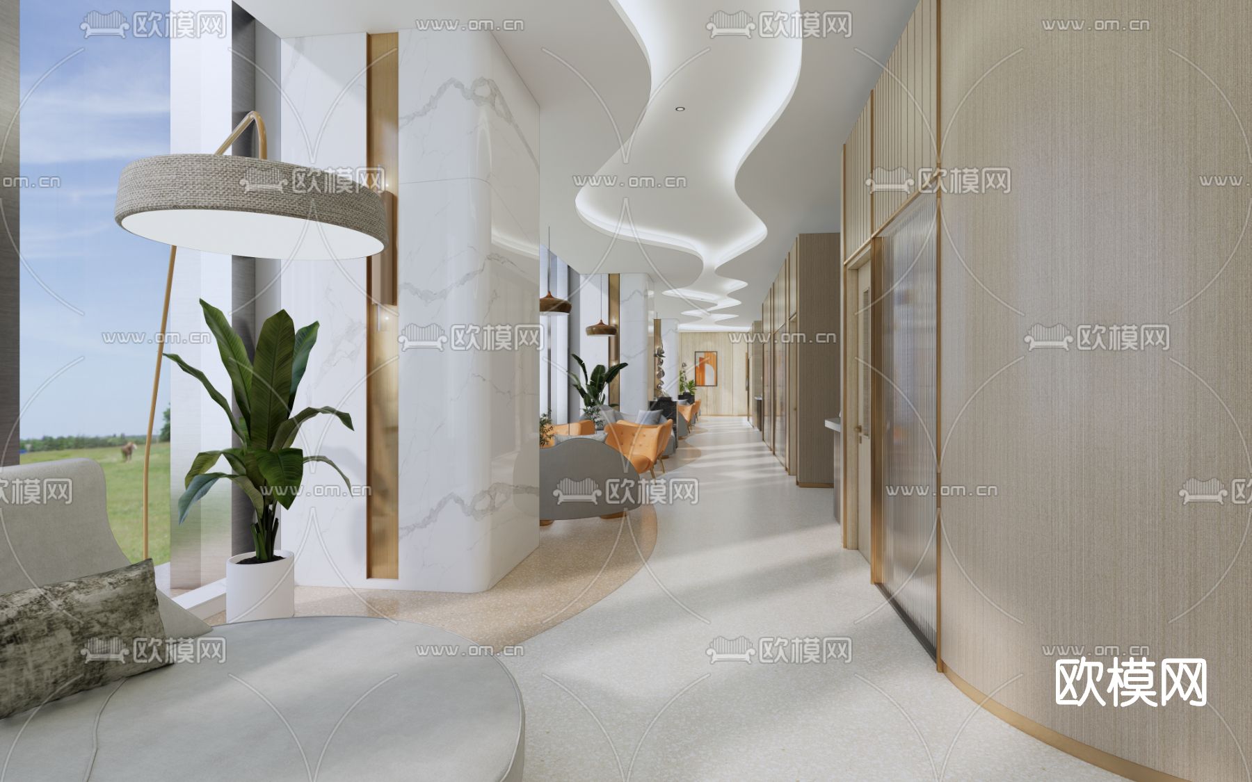 现代酒店会客厅su模型下载（渲染图3）