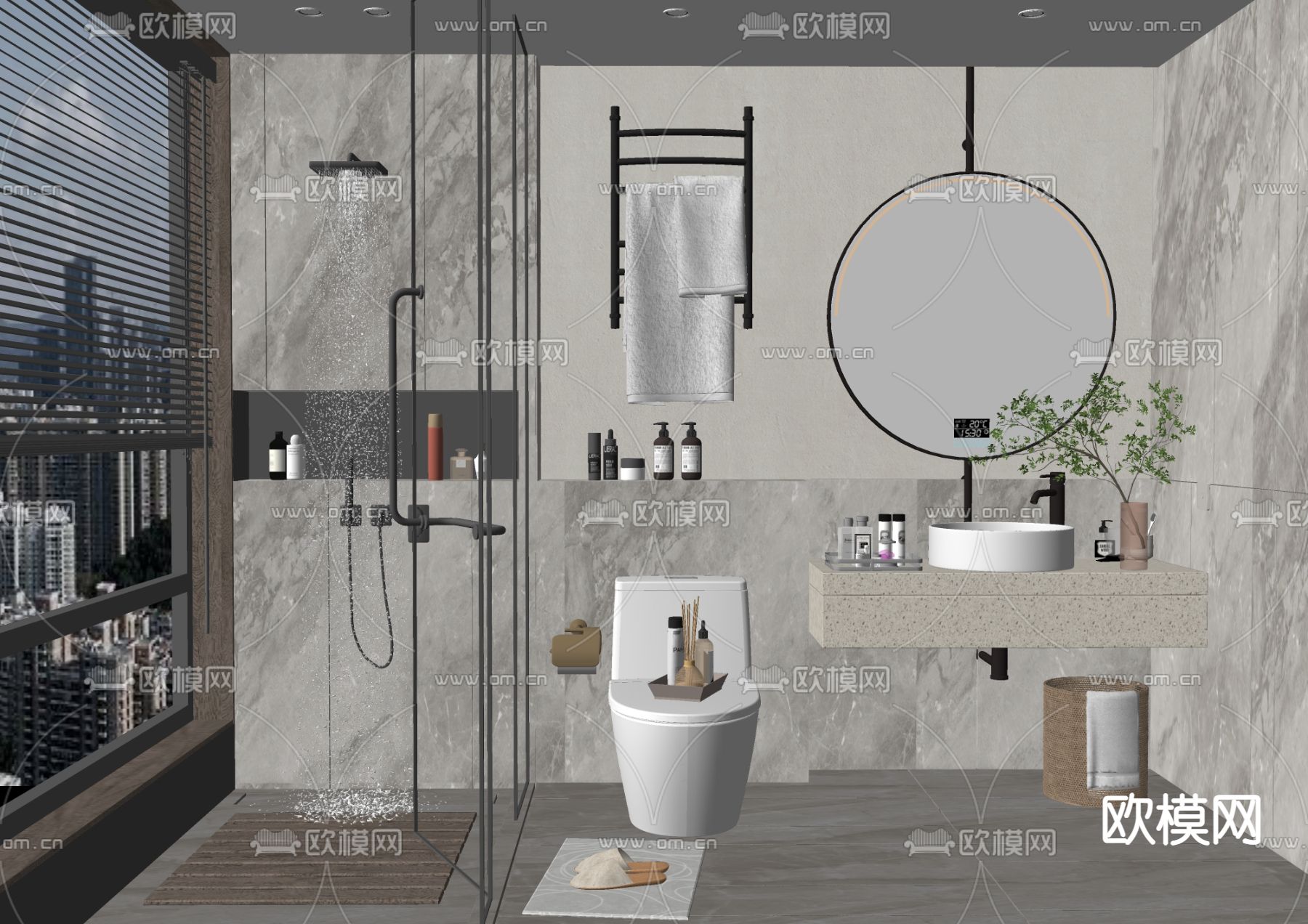 现代卫生间su模型下载（渲染图2）