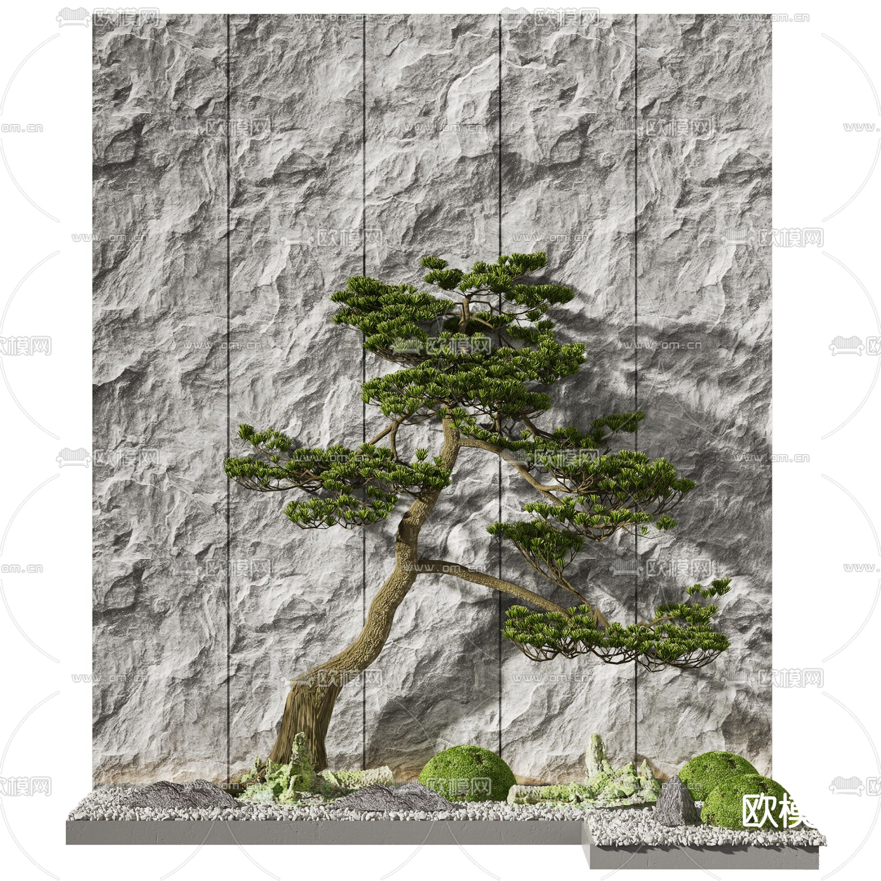 新中式松树景观小品3d模型