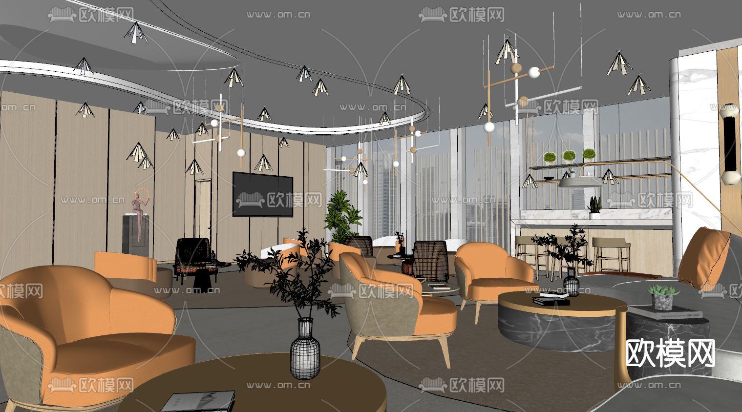 现代酒店会客厅su模型下载（渲染图4）