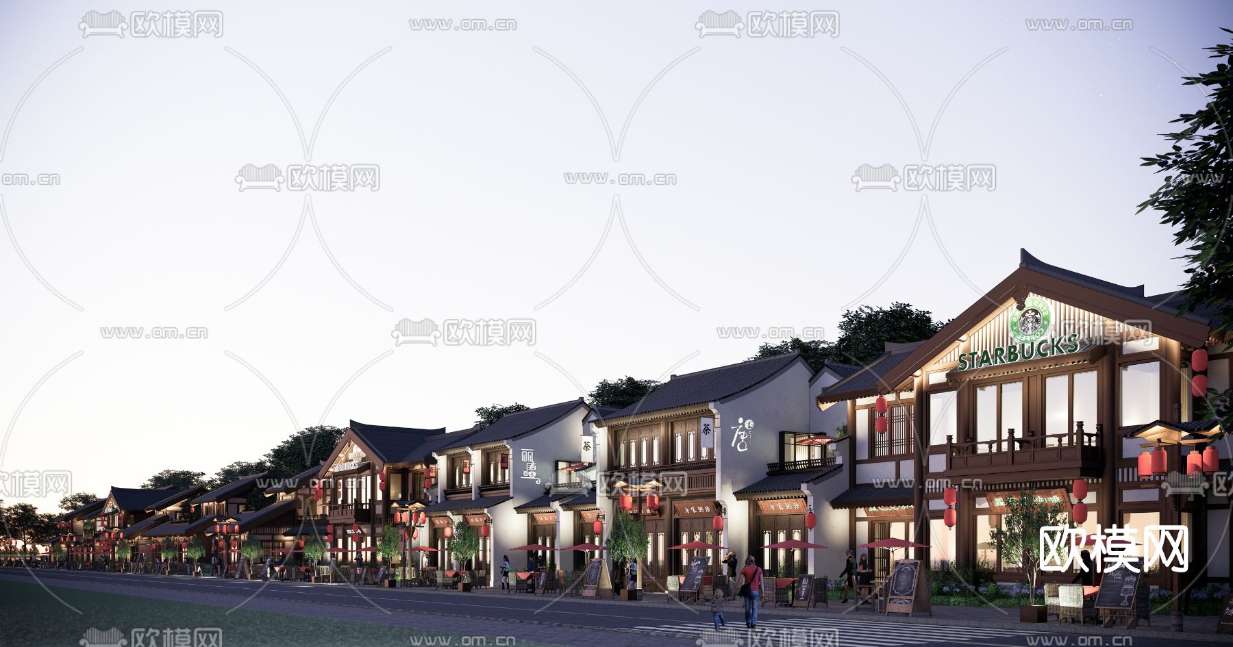 中式商业街su模型下载（渲染图3）
