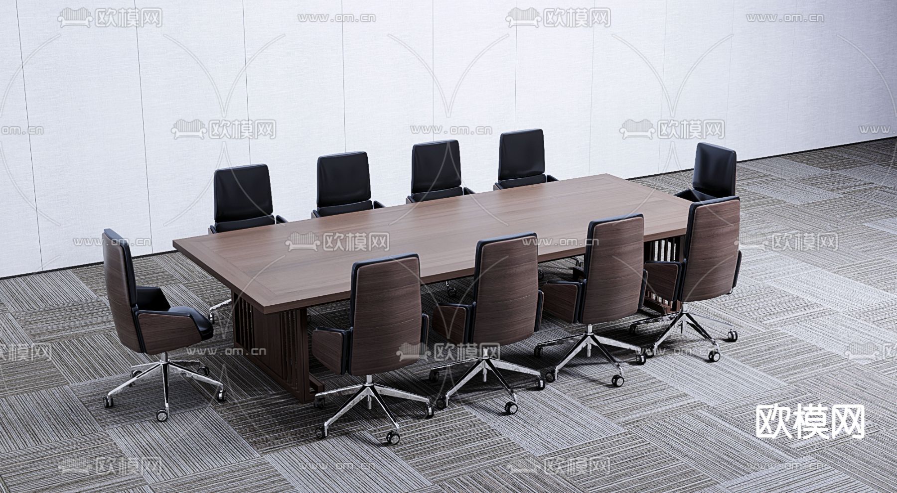 现代实木条形会议桌椅3d模型下载