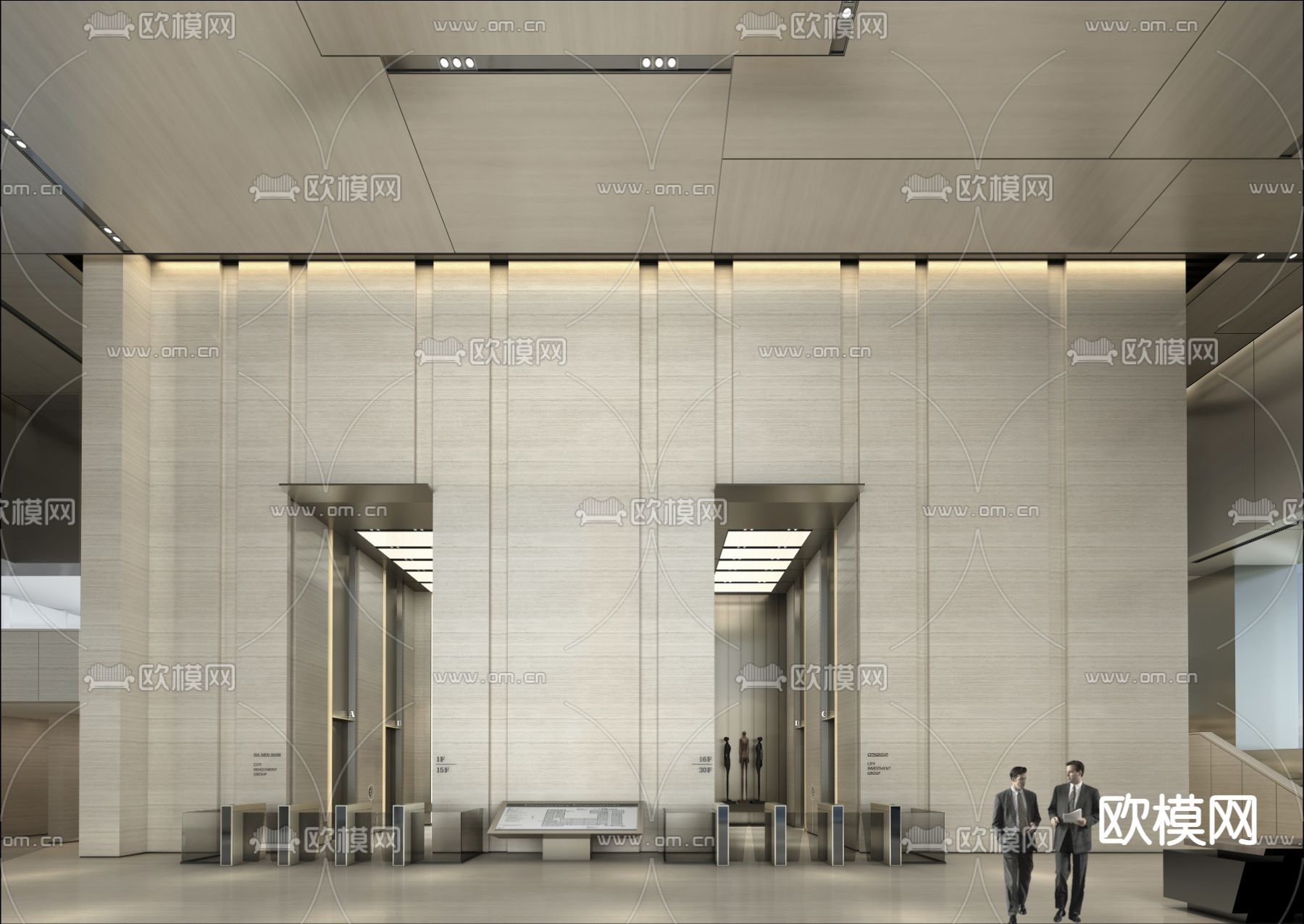 现代办公楼大堂3d模型下载（渲染图1）