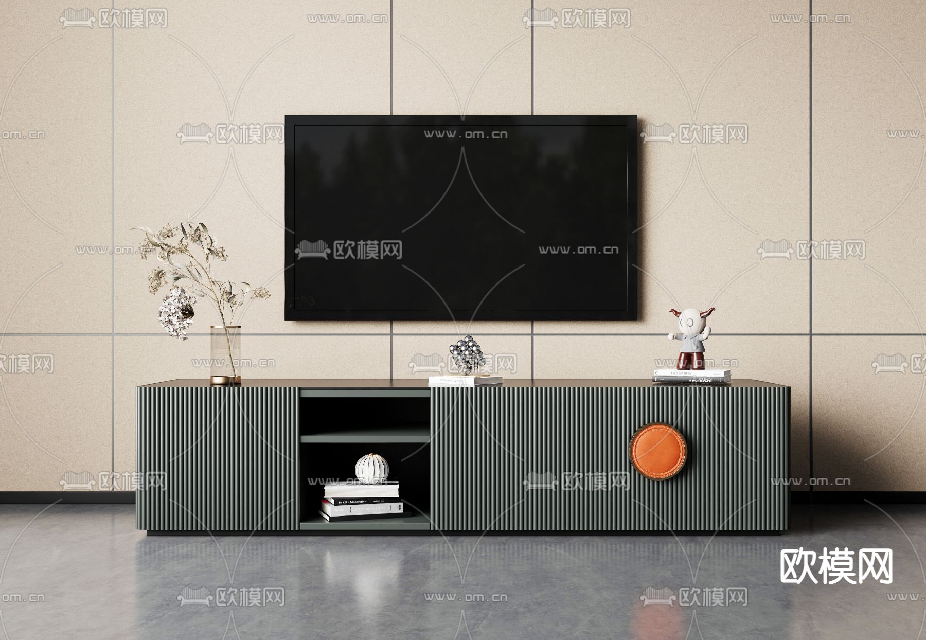 现代电视柜su模型下载（渲染图1）
