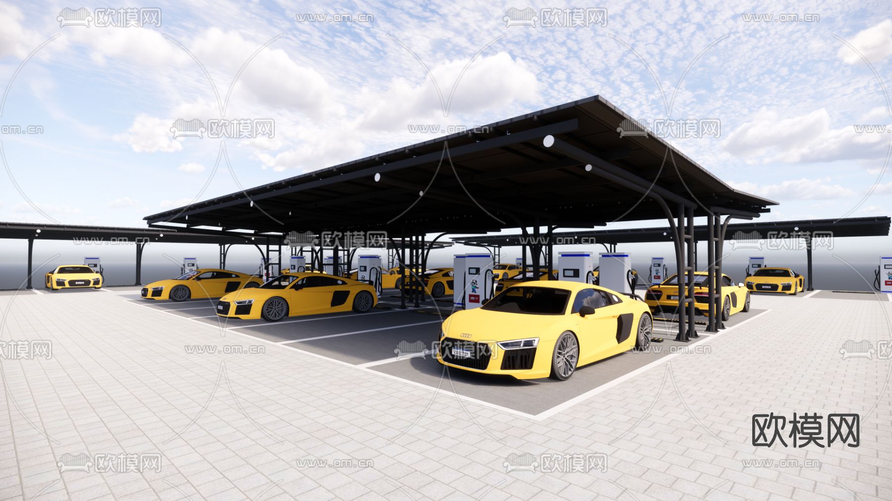 现代停车场su模型下载（渲染图1）